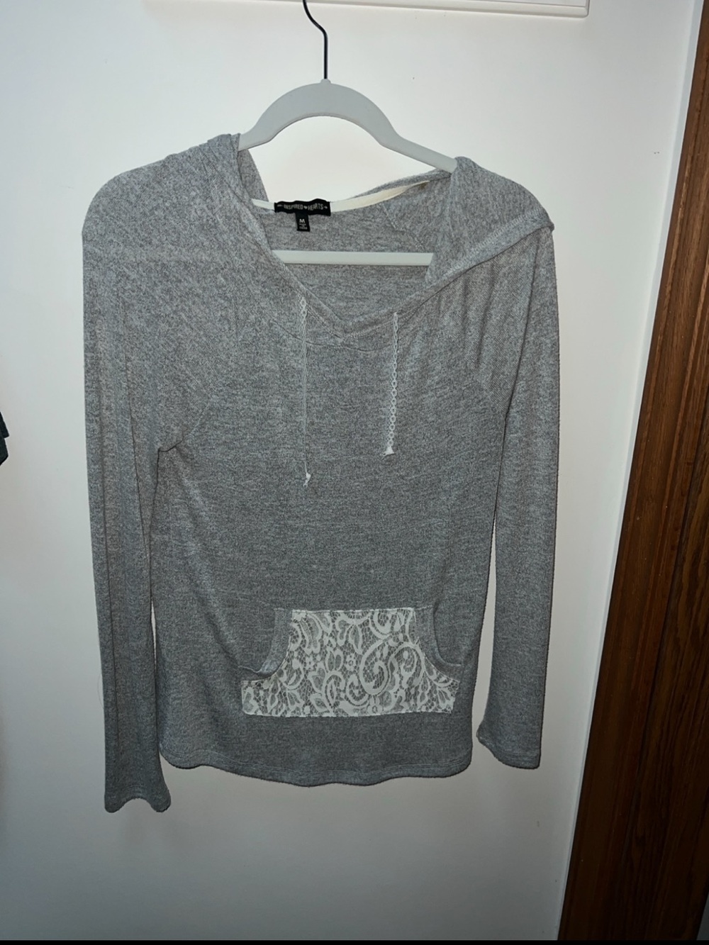 Inspired Hearts Gray Lace Pocket Hoodie Top Size Medium
